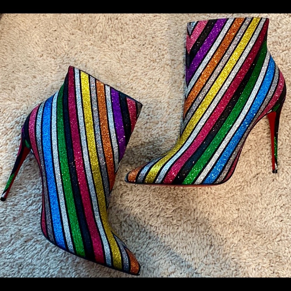 Christian Louboutin Rainbow Glitter Diagonal-Strip Ankle Boots